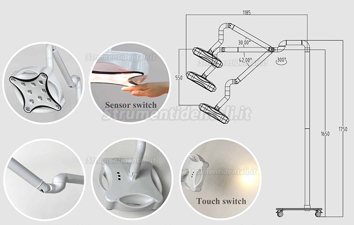 Micare JD1700 LED Lampada scialitica odontoiatrico lampada shadowless da pavimento